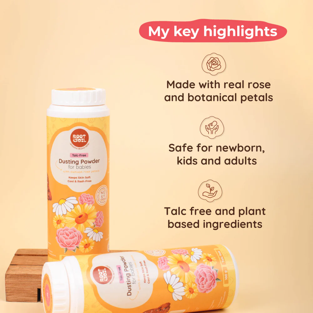 Damask Rose Talc-Free Baby Dusting Powder | Protects from Infections & Rashes | 0+ m | 100 g - Image 4