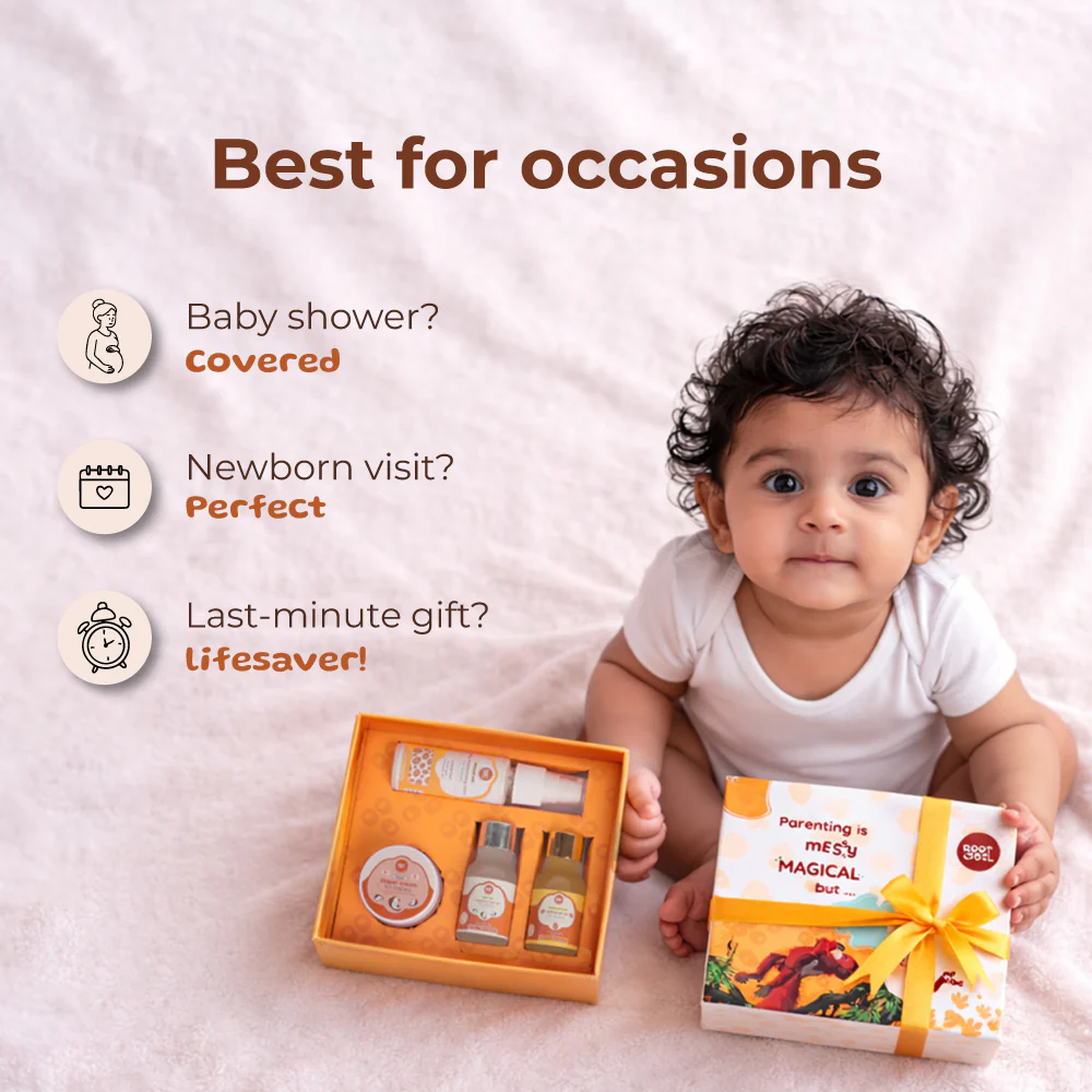 Root and Soil First Touch Baby Gift Box for Newborn | Almond Oil, Coconut Hair Oil, Almond Milk Lotion & Diaper Rash Balm | Baby Shower Gift Set - Image 4