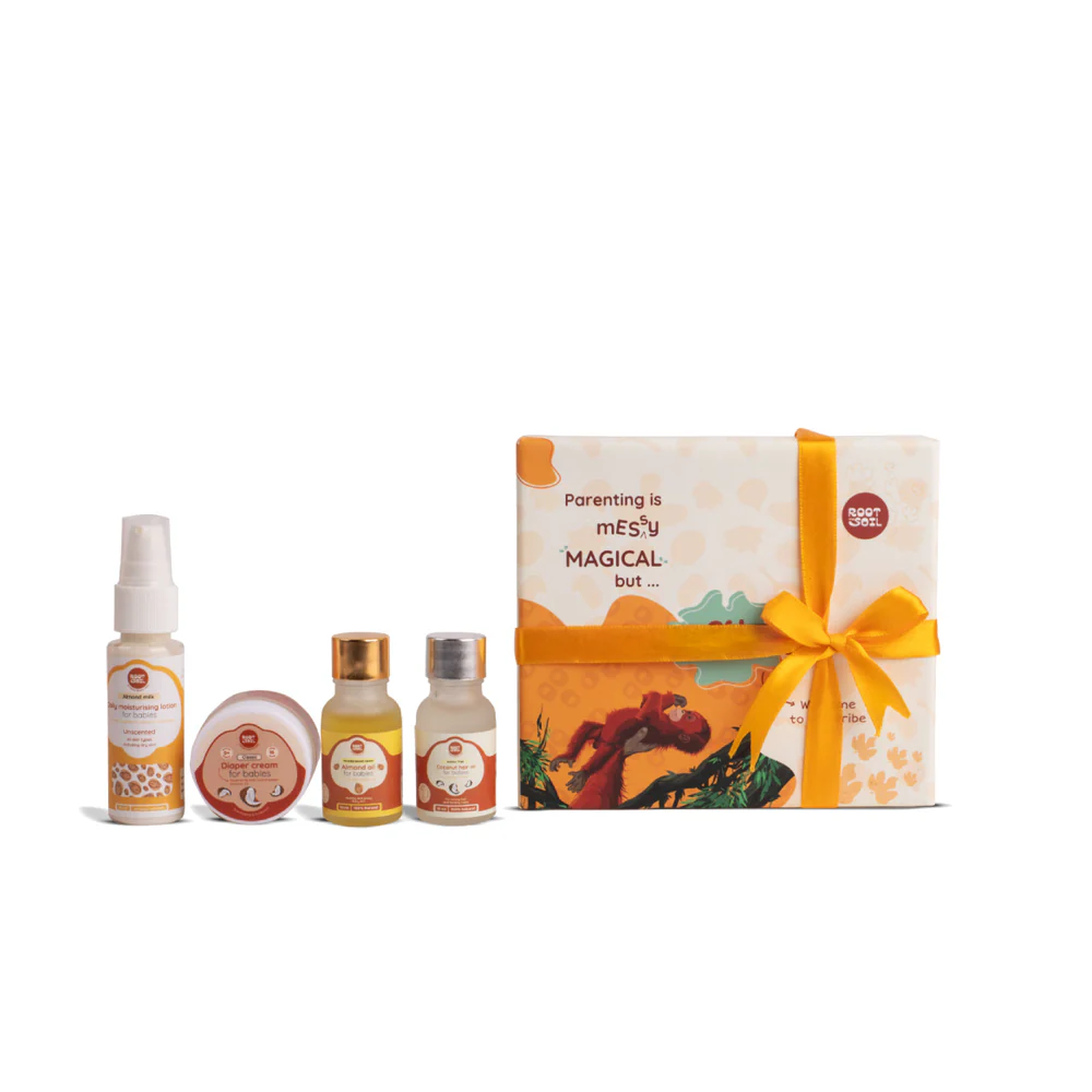 Root and Soil First Touch Baby Gift Box for Newborn | Almond Oil, Coconut Hair Oil, Almond Milk Lotion & Diaper Rash Balm | Baby Shower Gift Set - Image 5
