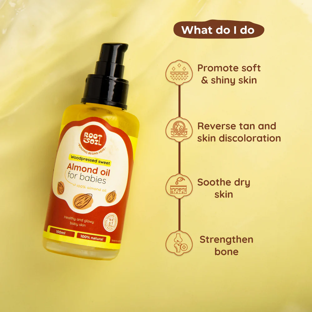 Wood-Pressed Sweet Almond Oil For Babies | Organic & 100% Pure | Healthy & Glowy Baby Skin | 0+ m - Image 3